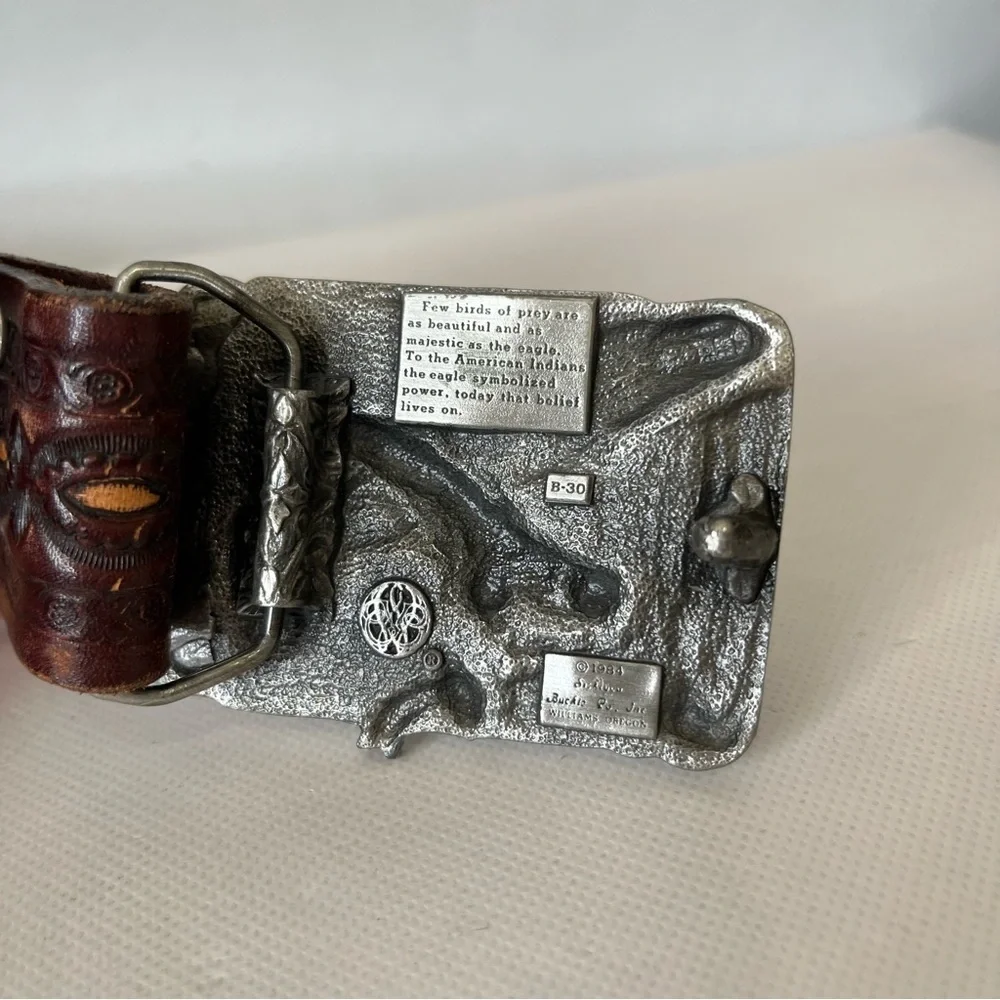 Vintage Siskiyou Eagle Belt Buckle Brown Tooled Leather Belt